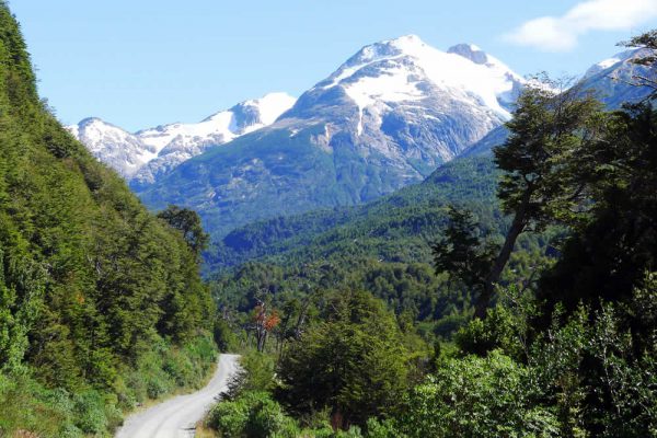 Pumalín Douglas Tompkins National Park with Carretera Austral with native forests and volvanos in Chile